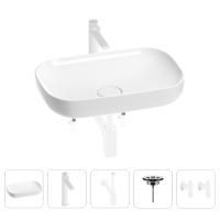 Раковина для ванной Wellsee Croquis 201003970 в наборе 5 в 1: раковина белого глянцевого цвета, высокий смеситель, сифон, выпуск, угловые вентили (цвет набора матовый белый)