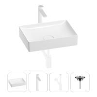 Раковина для ванной Wellsee Pure BY Wellsee 201002625 в наборе 4 в 1: раковина белого глянцевого цвета, высокий смеситель, сифон, выпуск (цвет набора матовый белый)