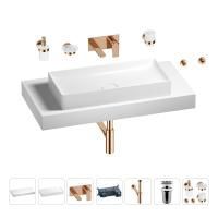 Раковина 75 см со столешницей 100 см Wellsee Pure BY Wellsee 201011644 в наборе 9 в 1: столешница, раковина, встраиваемый смеситель, сифон, выпуск, аксессуары (цвет набора розовое золото)