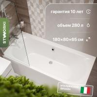 Акриловая ванна STWORKI Хадстен 180x80 см, пристенная, белая, с каркасом