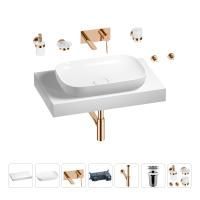Раковина 60 см со столешницей 80 см Wellsee Croquis 201007989 в наборе 9 в 1: столешница, раковина, встраиваемый смеситель, сифон, выпуск, аксессуары (цвет набора розовое золото)