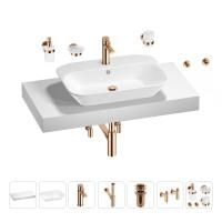 Раковина 65 см со столешницей 100 см Wellsee Eclatant 201013099 в наборе 10 в 1: столешница, раковина, смеситель, сифон, донный клапан, угловые вентили, аксессуары (цвет розовое золото)