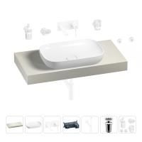 Раковина 60 см со столешницей 100 см Wellsee Croquis 201008030 в наборе 9 в 1: столешница, раковина, встраиваемый смеситель, сифон, выпуск, аксессуары (цвет набора матовый белый)