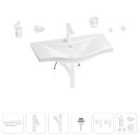 Раковина для ванной Wellsee Bisou 201007380 в наборе 9 в 1: раковина белого глянцевого цвета, смеситель, сифон, донный клапан, угловые вентили, аксессуары (цвет набора матовый белый)