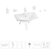 Раковина для ванной Wellsee Bisou 201007170 в наборе 9 в 1: раковина белого глянцевого цвета, смеситель, сифон, донный клапан, угловые вентили, аксессуары (цвет набора матовый белый)