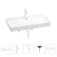 Раковина для ванной Wellsee Bromance 201005535 в наборе 5 в 1: раковина белого глянцевого цвета, смеситель, сифон, выпуск, угловые вентили (цвет набора матовый белый)