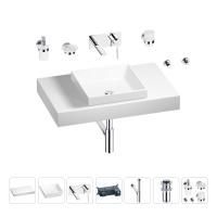 Раковина 40 см со столешницей 80 см Wellsee Doux 201009126 в наборе 9 в 1: столешница, раковина, встраиваемый смеситель, сифон, донный клапан, аксессуары (цвет набора хром)