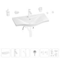 Раковина для ванной Wellsee Bisou 201007415 в наборе 9 в 1: раковина белого глянцевого цвета, смеситель, сифон, донный клапан, угловые вентили, аксессуары (цвет набора матовый белый)