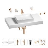 Раковина 50 см со столешницей 100 см Wellsee Pure BY Wellsee 201011279 в наборе 10 в 1: столешница, раковина, высокий смеситель, сифон, выпуск, кран-вентили, аксессуары (цвет розовое золото)