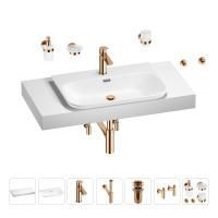 Раковина 65 см со столешницей 100 см Wellsee Eclatant 2.0 201013274 в наборе 10 в 1: столешница, раковина, смеситель, сифон, донный клапан, угловые вентили, аксессуары (цвет розовое золото)