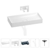 Раковина для ванной Wellsee Pure BY Wellsee 201002735 в наборе 4 в 1: раковина белого глянцевого цвета, встраиваемый смеситель, сифон, выпуск (цвет набора матовый белый)