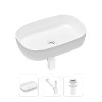 Комплект 3 в 1 Lavinia Boho Bathroom Sink 21520077: накладная фарфоровая раковина 54 см, металлический сифон, донный клапан