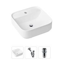 Комплект 3 в 1 Lavinia Boho Bathroom Sink 21520271: накладная фарфоровая раковина 42 см, металлический сифон, донный клапан