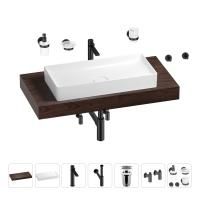 Раковина 75 см со столешницей 100 см Wellsee Pure BY Wellsee 201011617 в наборе 10 в 1: столешница, раковина, высокий смеситель, сифон, выпуск, кран-вентили, аксессуары (цвет матовый черный)