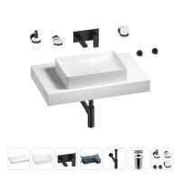 Раковина 50 см со столешницей 80 см Wellsee Pure BY Wellsee 201011162 в наборе 9 в 1: столешница, раковина, встраиваемый смеситель, сифон, выпуск, аксессуары (цвет набора матовый черный)