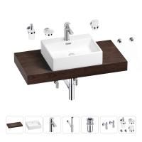 Раковина 50 см со столешницей 100 см Wellsee Graceful Pro 201012481 в наборе 10 в 1: столешница, раковина, смеситель, сифон, донный клапан, угловые вентили, аксессуары (цвет хром)