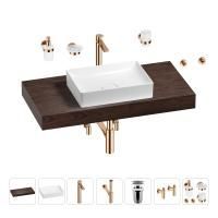 Раковина 50 см со столешницей 100 см Wellsee Pure BY Wellsee 201011254 в наборе 10 в 1: столешница, раковина, высокий смеситель, сифон, выпуск, кран-вентили, аксессуары (цвет розовое золото)