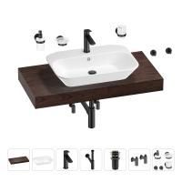 Раковина 65 см со столешницей 100 см Wellsee Eclatant 201013082 в наборе 10 в 1: столешница, раковина, смеситель, сифон, донный клапан, угловые вентили, аксессуары (цвет матовый черный)