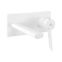 Встраиваемый смеситель для раковины (умывальника) Wellsee ONCE! and forever 182415001, в комплекте блок скрытого монтажа и внешняя панель на стену, латунный, длина излива 110 мм (цвет матовый белый)