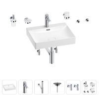 Раковина для ванной Wellsee DeSire 201007586 в наборе 9 в 1: раковина белого глянцевого цвета, смеситель, сифон, выпуск, угловые вентили, аксессуары (цвет набора хром)
