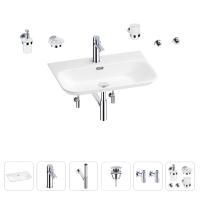 Раковина для ванной Wellsee Eclatant 2.0 201007536 в наборе 9 в 1: раковина белого глянцевого цвета, смеситель, сифон, донный клапан, угловые вентили, аксессуары (цвет набора хром)