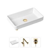 Комплект 3 в 1 Lavinia Boho Bathroom Sink 21520158: накладная фарфоровая раковина 55 см, металлический сифон, донный клапан