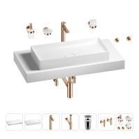Раковина 75 см со столешницей 100 см Wellsee Pure BY Wellsee 201011634 в наборе 10 в 1: столешница, раковина, высокий смеситель, сифон, выпуск, кран-вентили, аксессуары (цвет розовое золото)
