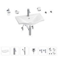 Раковина для ванной Wellsee Bisou 201007236 в наборе 9 в 1: раковина белого глянцевого цвета, смеситель, сифон, донный клапан, угловые вентили, аксессуары (цвет набора хром)