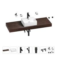 Раковина 43 см со столешницей 140 см Wellsee Graceful Pro 201012362 в наборе 10 в 1: столешница, раковина, смеситель, сифон, донный клапан, угловые вентили, аксессуары (цвет матовый черный)