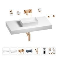 Раковина 42 см со столешницей 100 см Wellsee Pure BY Wellsee 201010874 в наборе 9 в 1: столешница, раковина, встраиваемый смеситель, сифон, выпуск, аксессуары (цвет набора розовое золото)