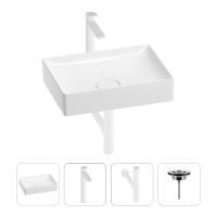 Раковина для ванной Wellsee Pure BY Wellsee 201002645 в наборе 4 в 1: раковина белого глянцевого цвета, высокий смеситель, сифон, выпуск (цвет набора матовый белый)