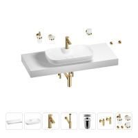 Раковина 70 см со столешницей 120 см Wellsee Croquis 2.0 201008953 в наборе 10 в 1: столешница, раковина, смеситель, сифон, выпуск, угловые вентили, аксессуары (цвет золото)