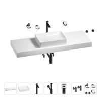 Раковина 50 см со столешницей 140 см Wellsee Pure BY Wellsee 201011512 в наборе 10 в 1: столешница, раковина, высокий смеситель, сифон, выпуск, кран-вентили, аксессуары (цвет матовый черный)