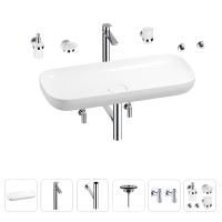 Раковина для ванной Wellsee Croquis 201005766 в наборе 9 в 1: раковина белого глянцевого цвета, высокий смеситель, сифон, выпуск, угловые вентили, аксессуары (цвет хром)