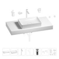 Раковина 50 см со столешницей 100 см Wellsee Pure BY Wellsee 201011275 в наборе 10 в 1: столешница, раковина, высокий смеситель, сифон, выпуск, кран-вентили, аксессуары (цвет матовый белый)