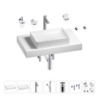Раковина 50 см со столешницей 80 см Wellsee Pure BY Wellsee 201011151 в наборе 10 в 1: столешница, раковина, высокий смеситель, сифон, выпуск, кран-вентили, аксессуары (цвет хром)