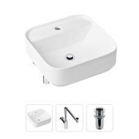 Комплект 3 в 1 Lavinia Boho Bathroom Sink 21520315: накладная фарфоровая раковина 42 см, металлический сифон, донный клапан