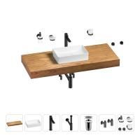 Раковина 42 см со столешницей 120 см Wellsee Pure BY Wellsee 201010922 в наборе 10 в 1: столешница, раковина, высокий смеситель, сифон, выпуск, кран-вентили, аксессуары (цвет матовый черный)