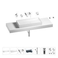 Раковина 75 см со столешницей 140 см Wellsee Pure BY Wellsee 201011886 в наборе 9 в 1: столешница, раковина, встраиваемый смеситель, сифон, выпуск, аксессуары (цвет набора хром)