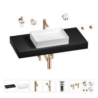 Раковина 50 см со столешницей 100 см Wellsee Pure BY Wellsee 201011299 в наборе 10 в 1: столешница, раковина, высокий смеситель, сифон, выпуск, кран-вентили, аксессуары (цвет розовое золото)