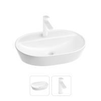 Раковина для ванной Wellsee Calin 201000565 в наборе 2 в 1: овальная раковина белого глянцевого цвета, смеситель в цвете матовый белый