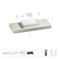 Раковина 50 см со столешницей 120 см Wellsee Pure BY Wellsee 201011325 в наборе 9 в 1: столешница, раковина, встраиваемый смеситель, сифон, выпуск, аксессуары (цвет набора матовый белый)
