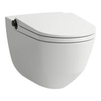 Laufen Cleanet Riva Унитаз-биде подвесной 60х39см, безободковый, с сиденьем, пульт д/у, покрытие LCC, панель титан-черный, цвет: белый 8.2069.1.404.000.1