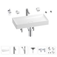 Раковина для ванной Wellsee Pure BY Wellsee 201006456 в наборе 9 в 1: раковина белого глянцевого цвета, высокий смеситель, сифон, выпуск, угловые вентили, аксессуары (цвет хром)