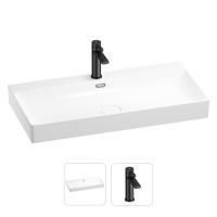 Раковина для ванной Wellsee Bromance 201000972 в наборе 2 в 1: прямоугольная раковина белого глянцевого цвета, смеситель в цвете матовый черный