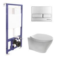 Комплект BERGES для монтажа  подвесного унитаза: инсталляция NOVUM525, кнопка L3 хром глянец, унитаз TOP Rimless, сидение дюропласт Mita SO, микролифт, быстросьем