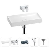 Раковина для ванной Wellsee Pure BY Wellsee 201002711 в наборе 4 в 1: раковина белого глянцевого цвета, встраиваемый смеситель, сифон, выпуск (цвет набора хром)