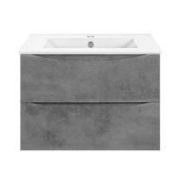 Тумба Vincea Mia Slim 600 подвесная, 2 выкатных ящика soft close, Beton с умывальником VBS-13960S1 керамическая, цвет белый