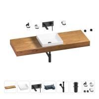 Раковина 40 см со столешницей 140 см Wellsee Doux 201009447 в наборе 9 в 1: столешница, раковина, встраиваемый смеситель, сифон, донный клапан, аксессуары (цвет набора матовый черный)