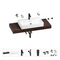 Раковина 70 см со столешницей 120 см Wellsee Graceful Pro 201012727 в наборе 10 в 1: столешница, раковина, смеситель, сифон, донный клапан, угловые вентили, аксессуары (цвет матовый черный)
